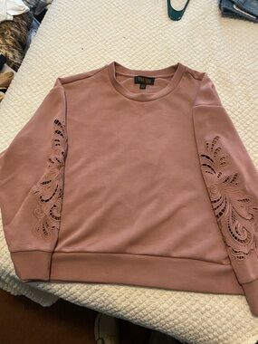 Truth Rose Mauve Crewneck Sweatshirt with Lace Cutout Sleeves